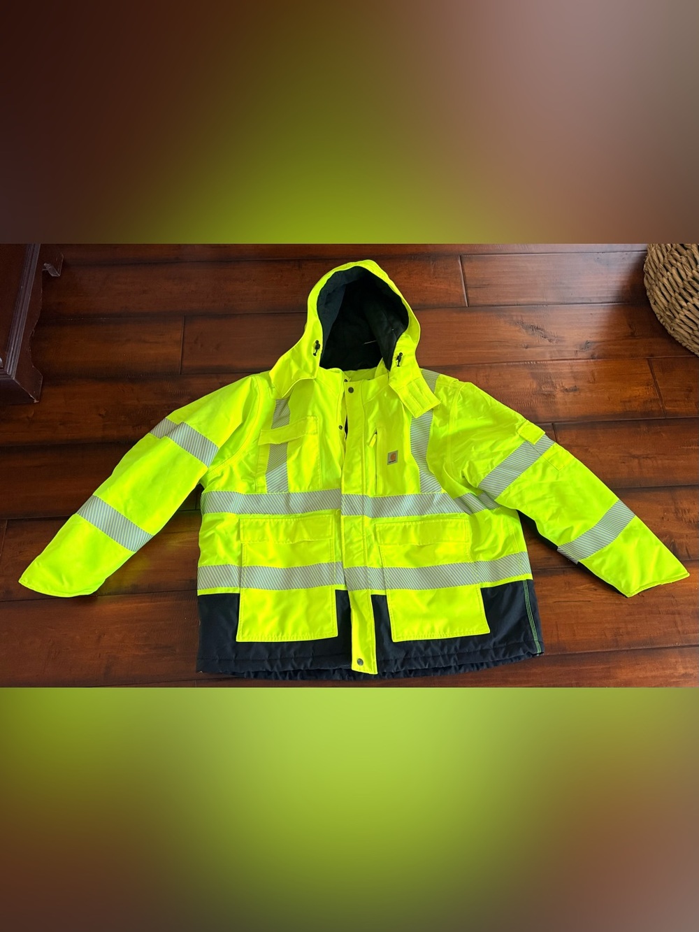 Carhartt High-Visibility Yellow Waterproof Class 3 Safety Jacket EUC